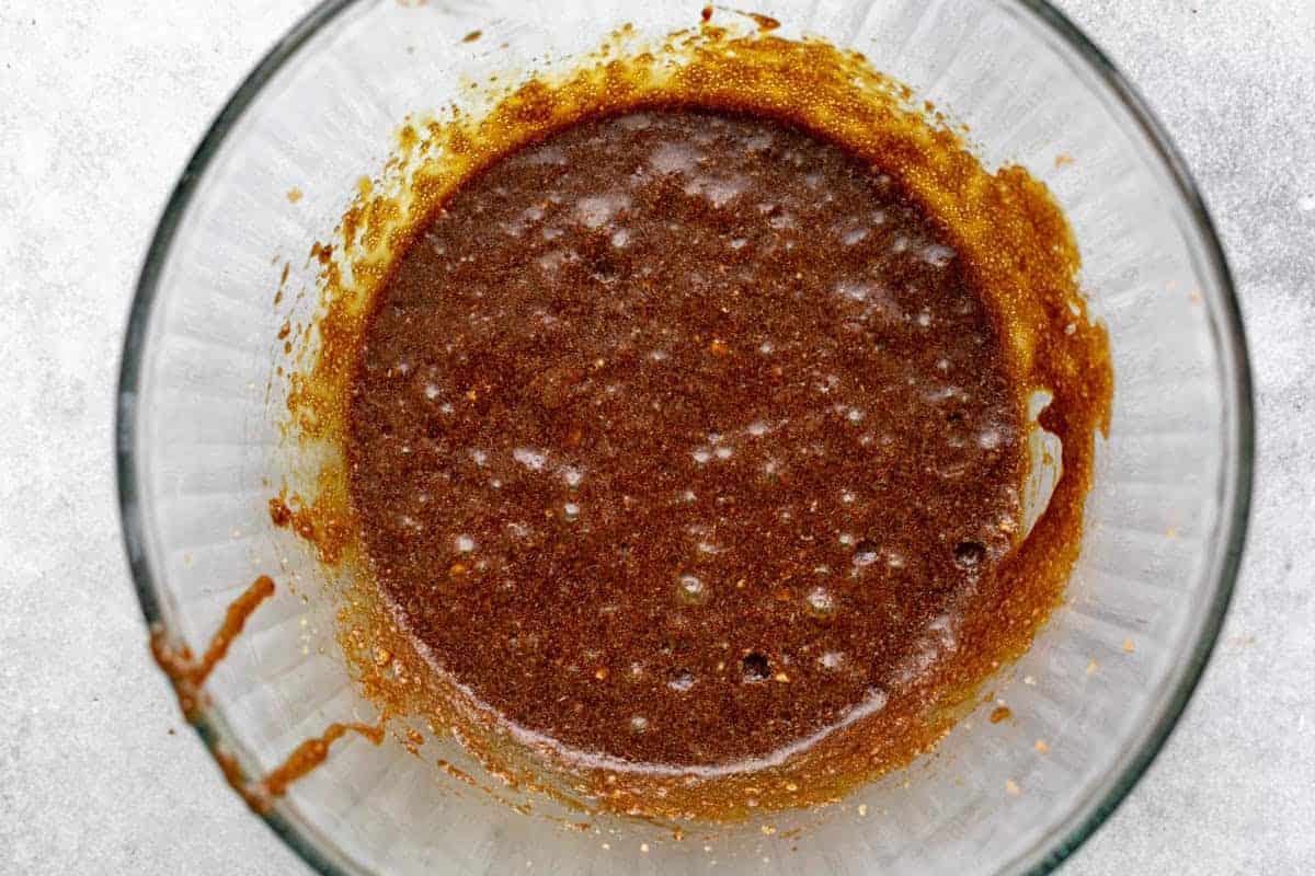 wet ingredients in a glass bowl
