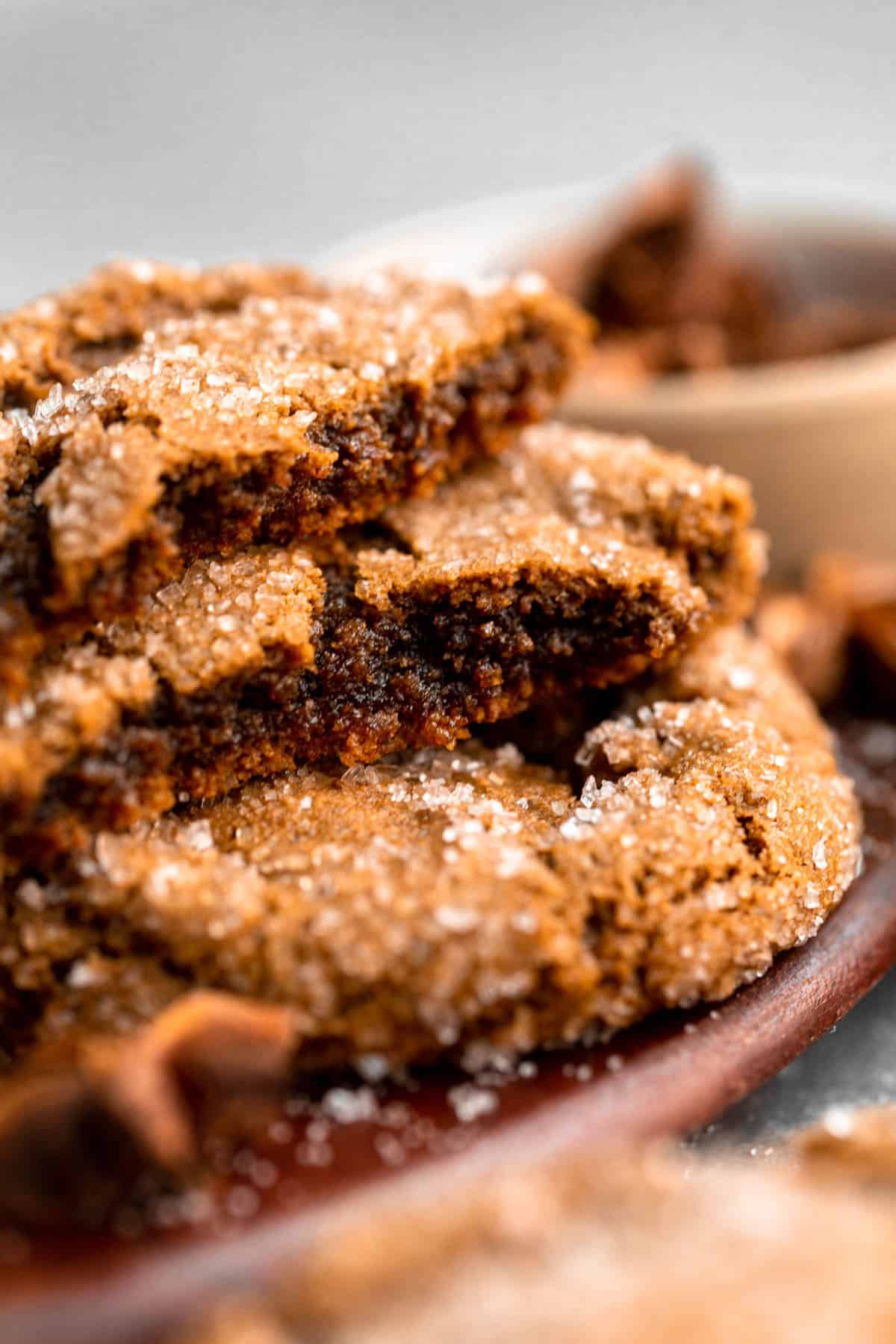 almond flour gingerbread cookies ripped in half to show texture