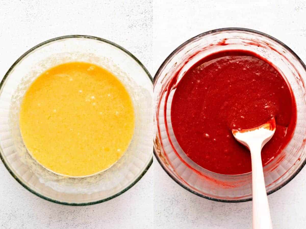 two images showing how to make the batter