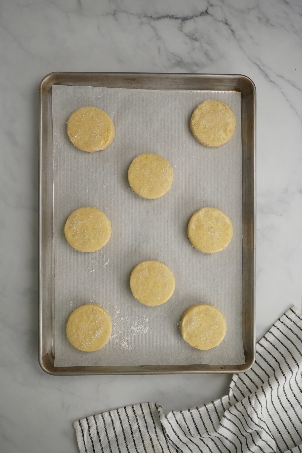 shortbread on a baking sheet before baking