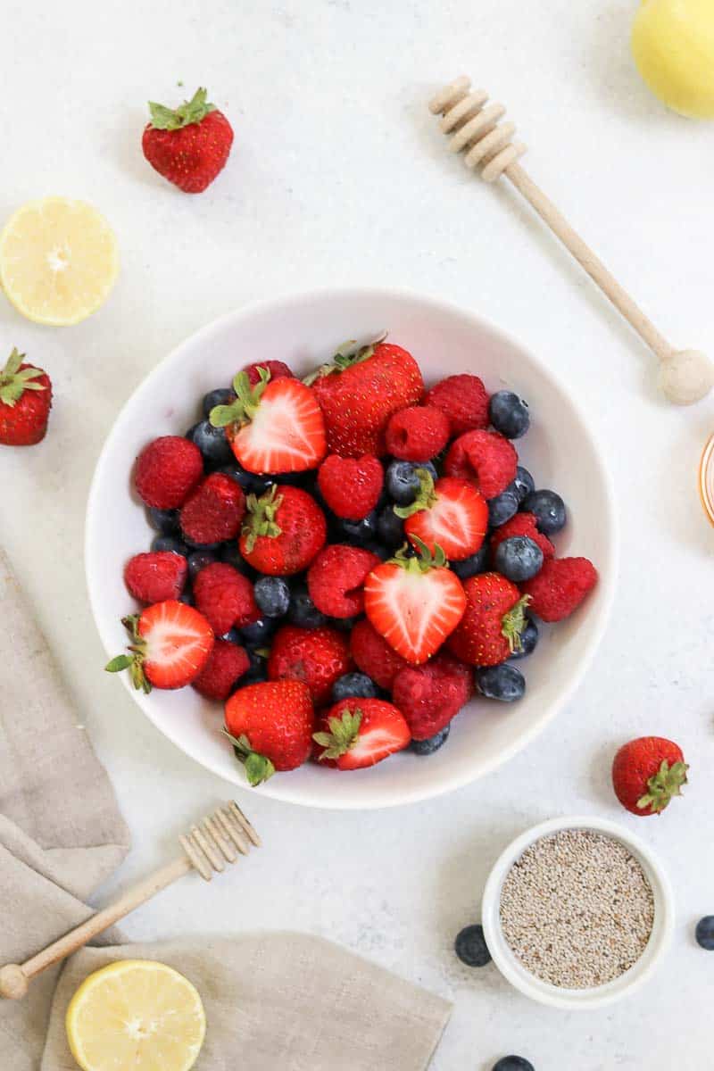 Berries in a white bowl. 