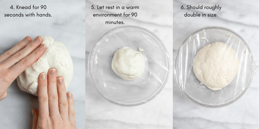 Three images showing how the dough rises.