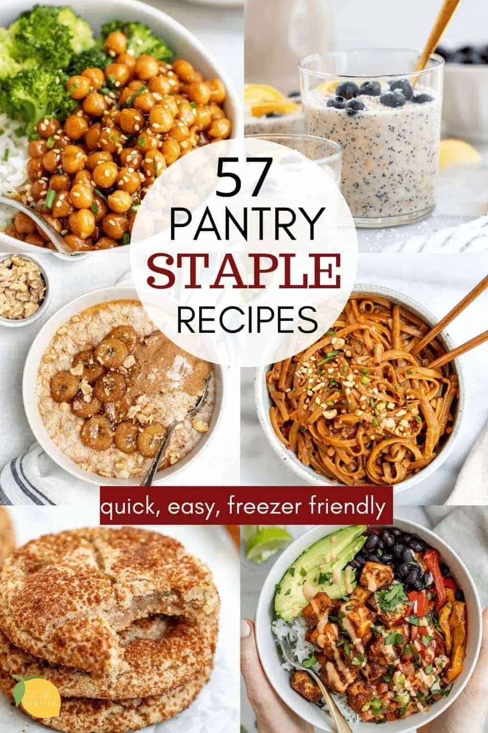 Collage showing pantry staple recipes.