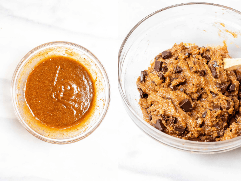 Two images showing the process of making the cookie dough.