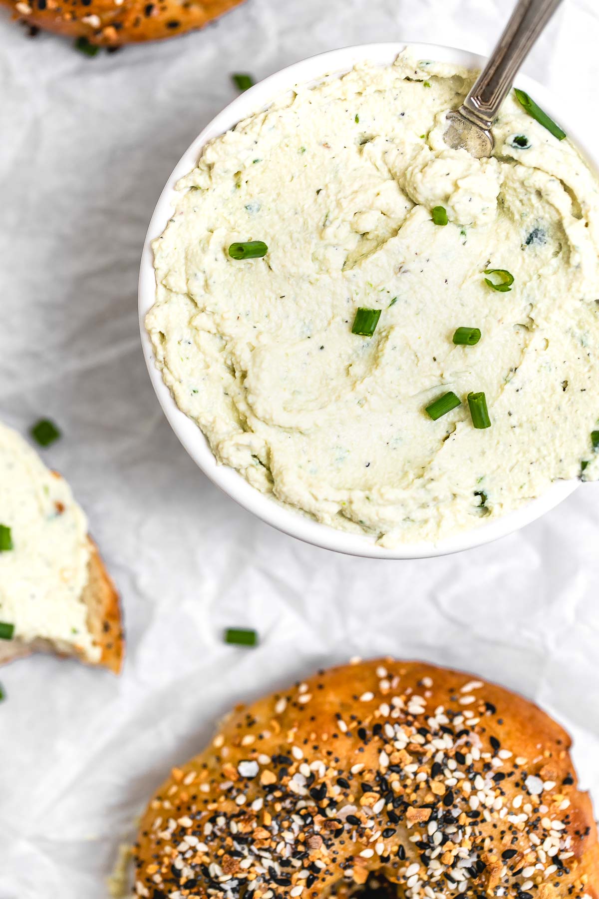 Up close image of the vegan cream cheese to show texture. 