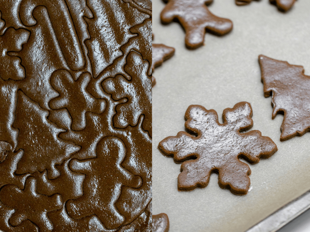 Showing the process of making the cutout cookies. 