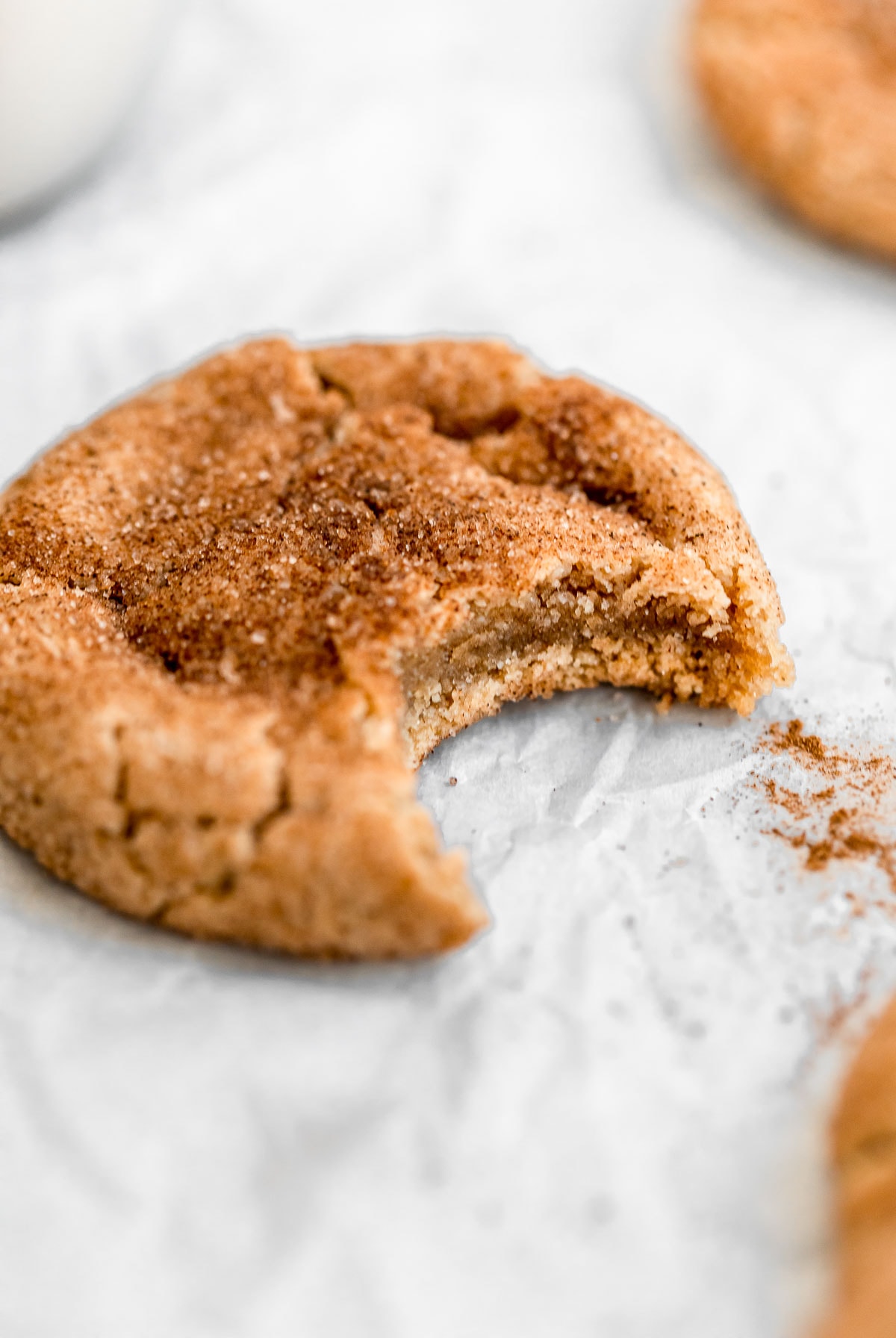 Gluten free and vegan snickerdoodle cookie with cinnamon sugar.