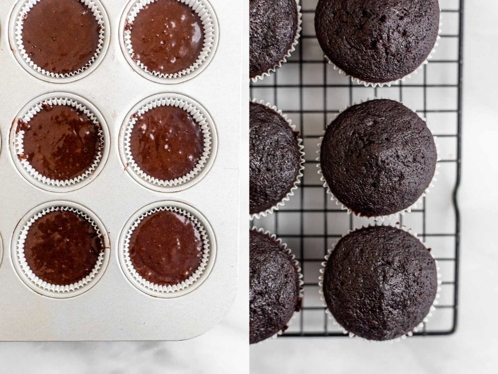 Before and after baking the recipe.