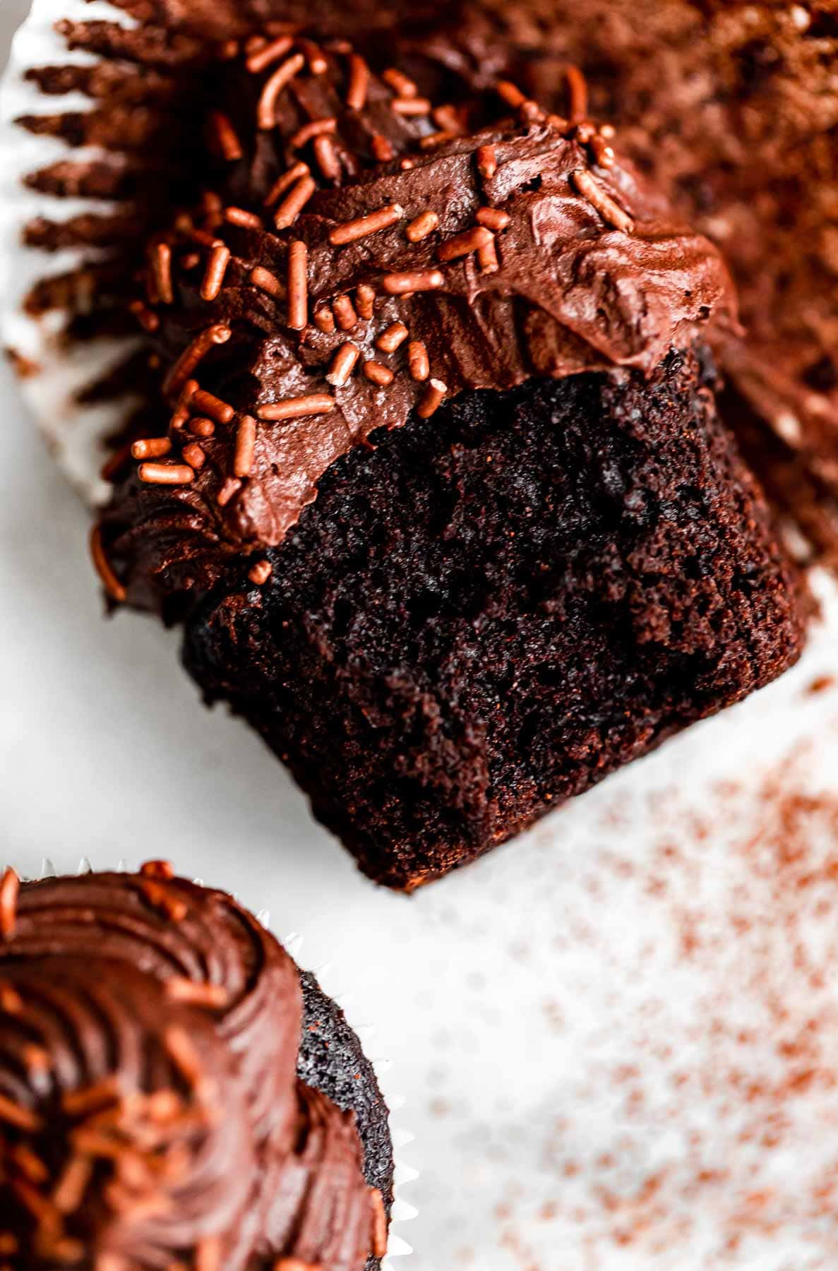 gluten free chocolate cupcakes up close