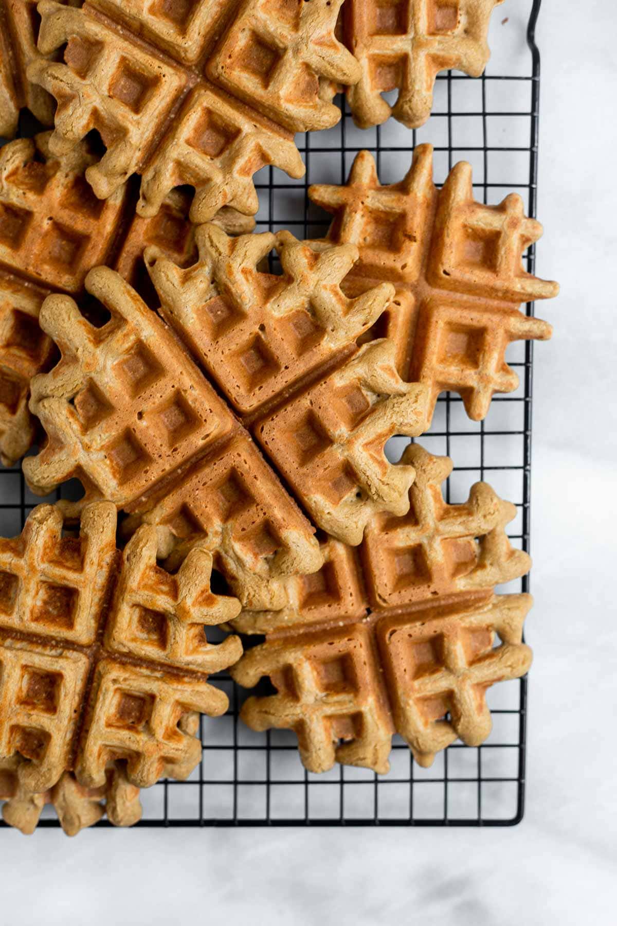 Waffles on a cooling rack.