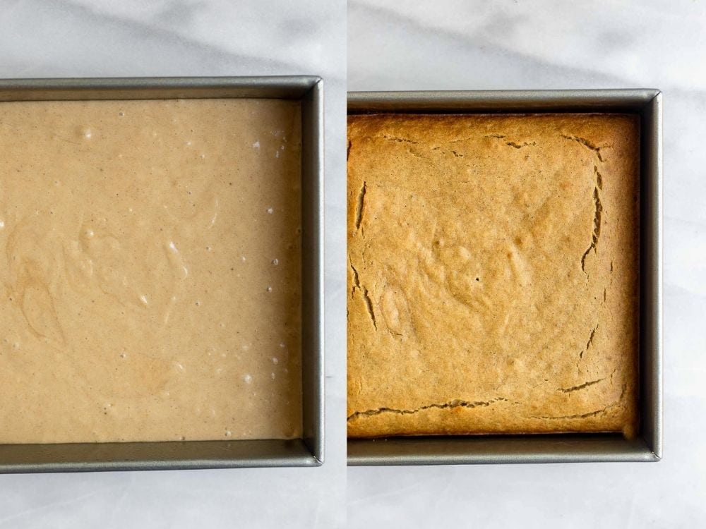 before and after the banana cake getting baked
