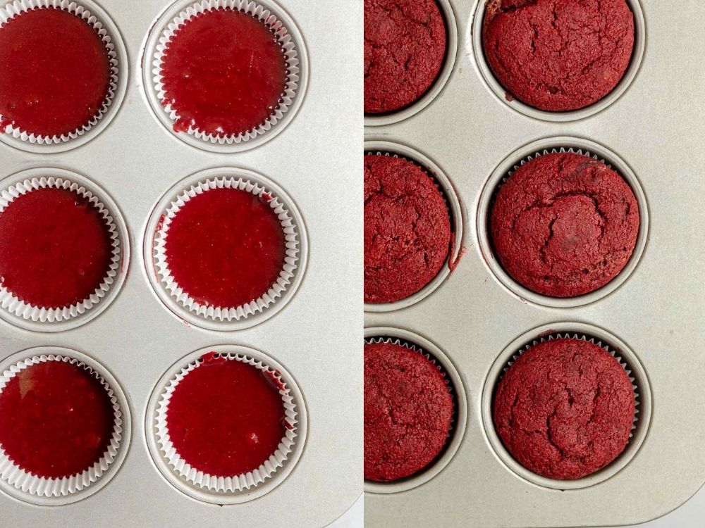 cupcakes before and after going in the oven