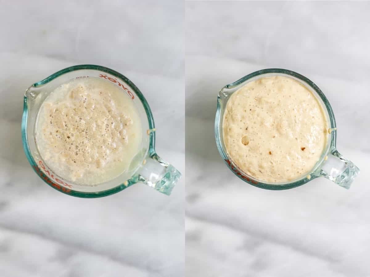 Two images showing the yeast activating. 
