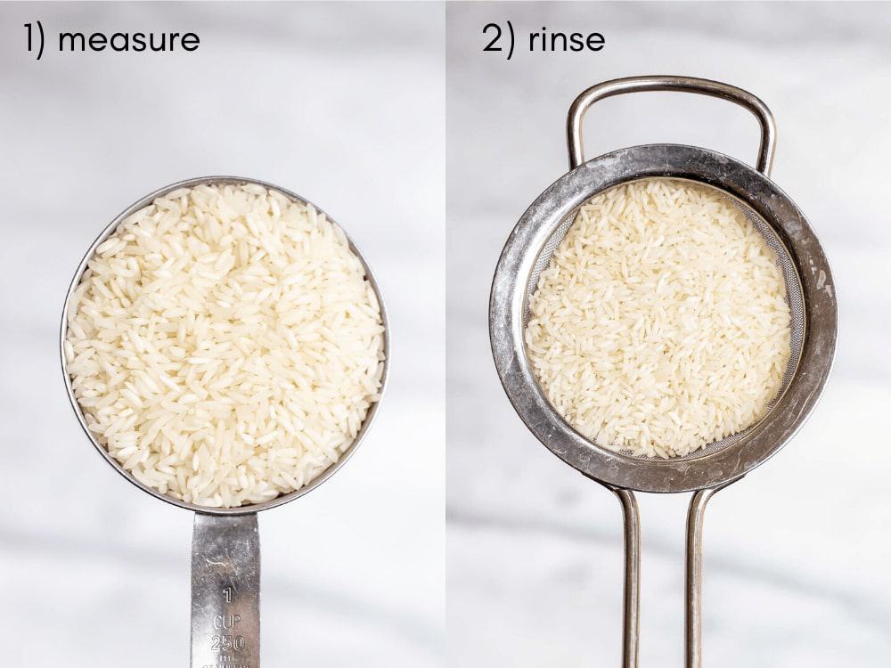 Two images next to each other to show the process of making the rice.