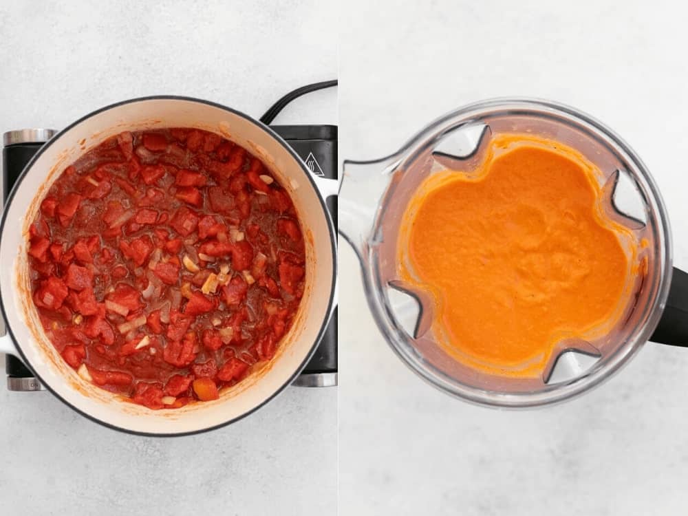 Two images side by side showing how to make the sauce.
