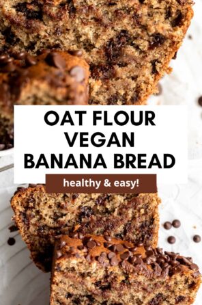 This is the best vegan and gluten free banana bread recipe. Made with oat flour and almond flour, this banana bread is healthy, moist, and loaded with chocolate chips or blueberry. This banana bread is the perfect healthy vegan snack, breakfast or dessert.