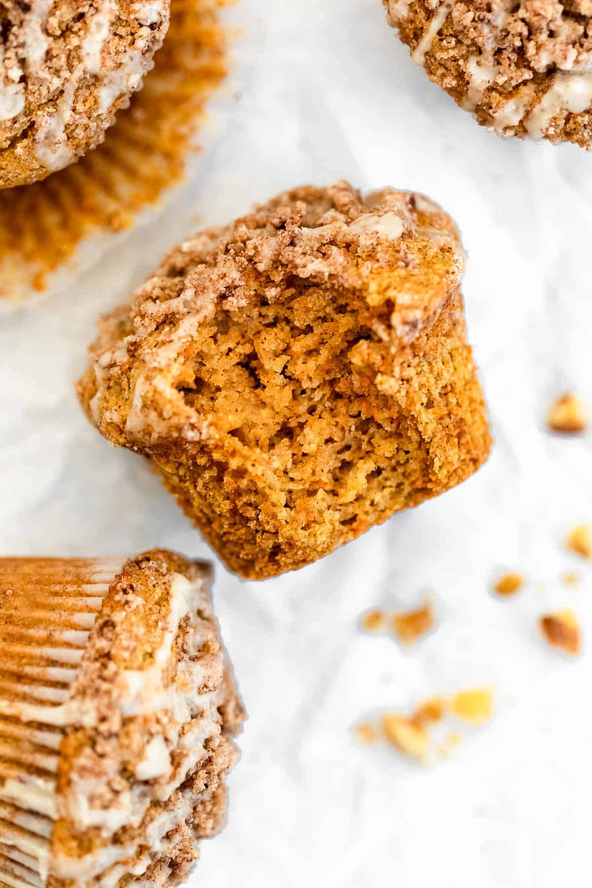 gluten free carrot muffins with a bite taken out