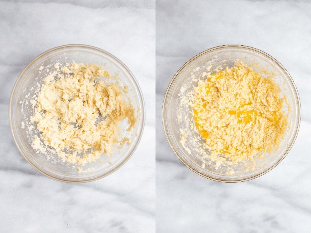 Two images showing how to make the cookie dough.