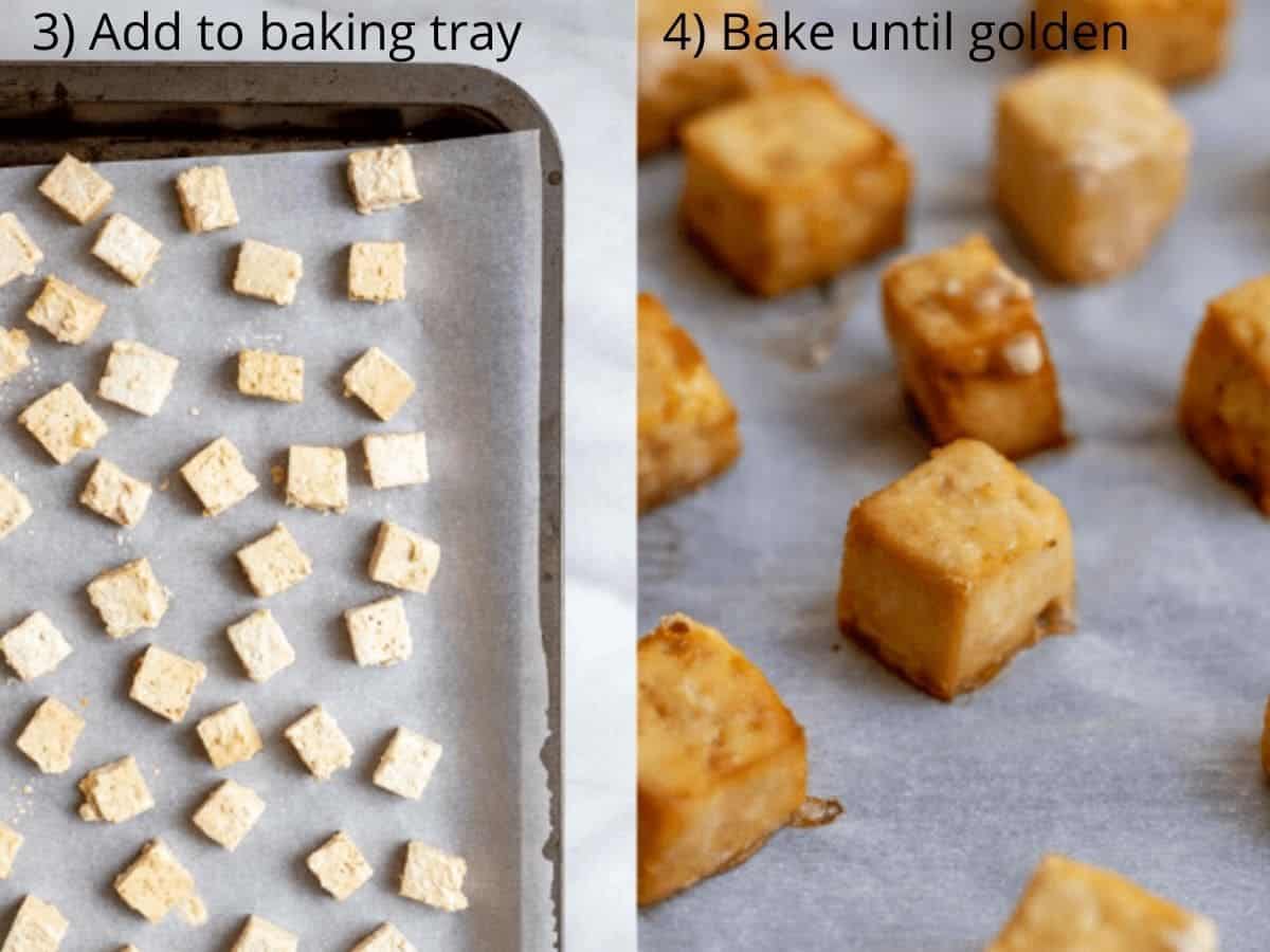 tofu before and after baking in the oven