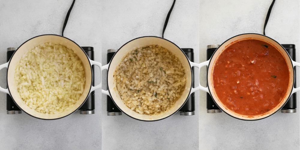 Three images showing the process of making the recipe.