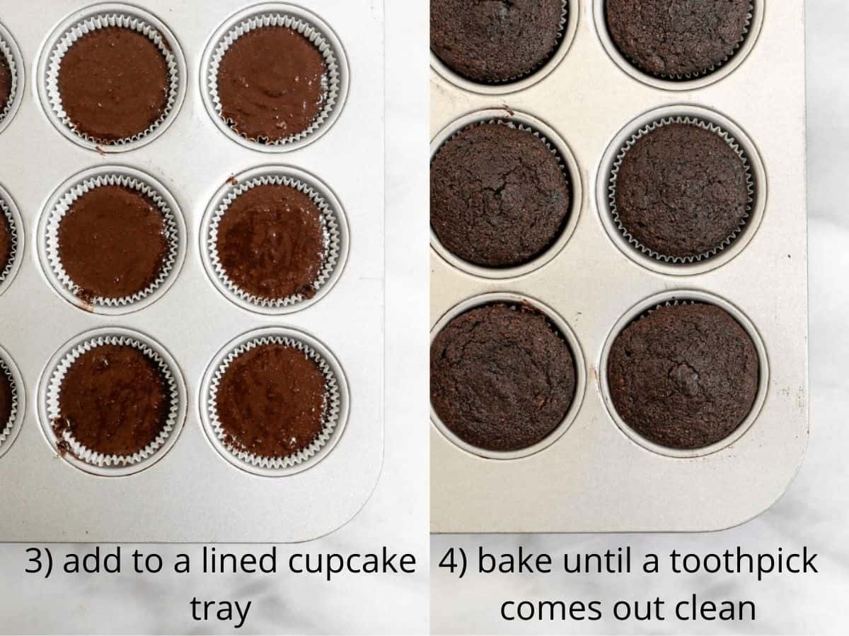 before and after baking the cupcakes