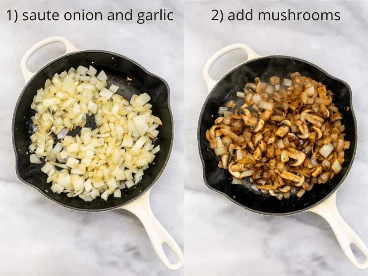 Sauteeing the onion and mushrooms.