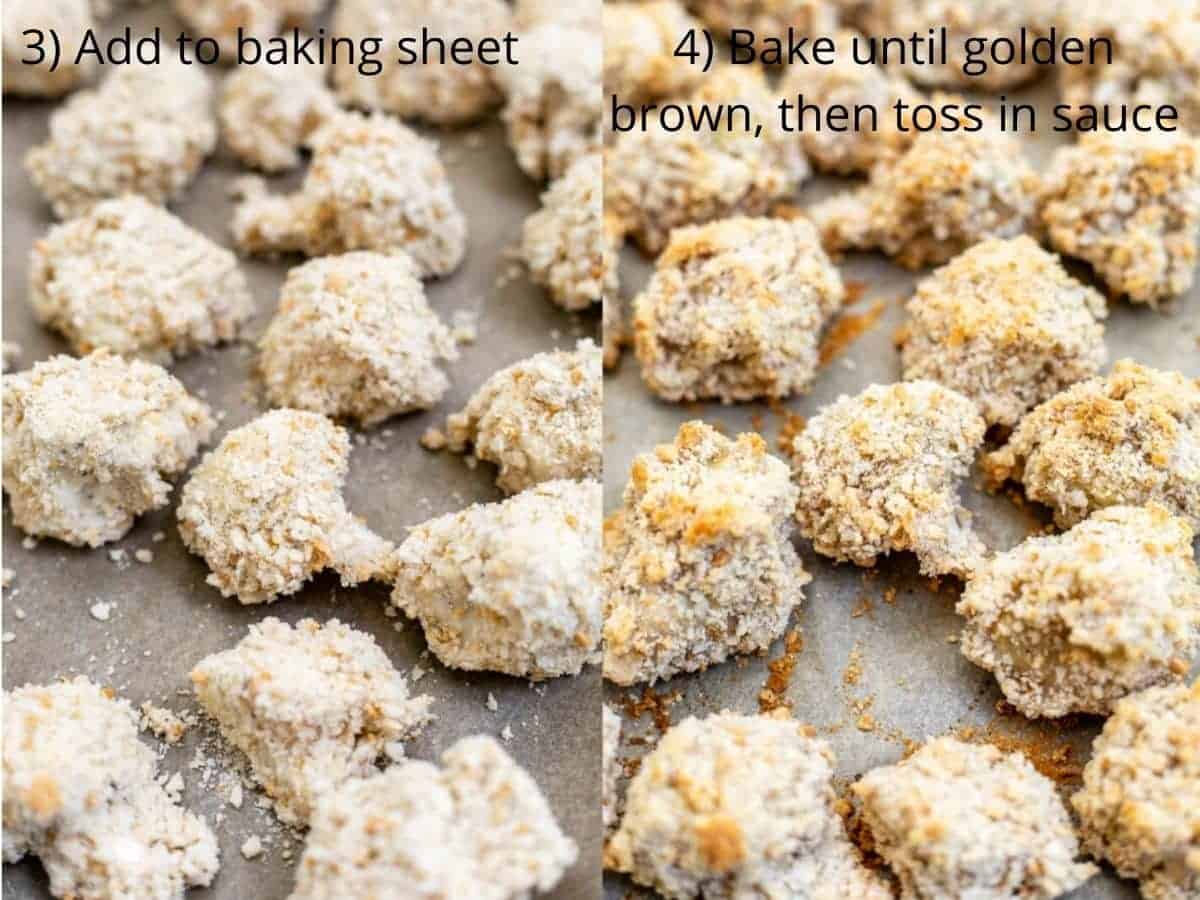 Two images showing the cauliflower before and after baking. 