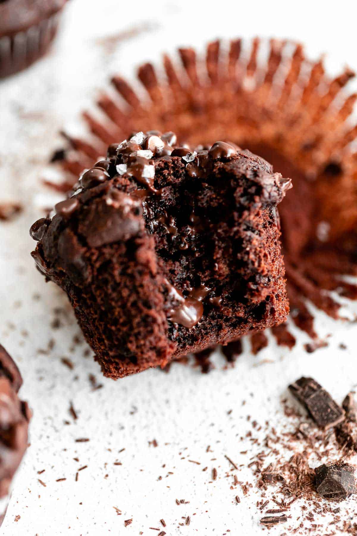gluten free chocolate chip banana muffin with a bite taken out