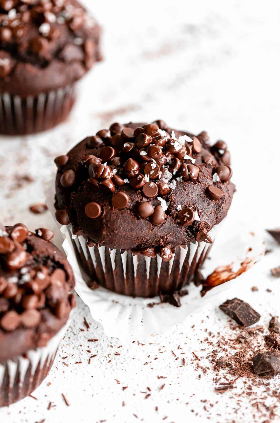 one muffin with melted chocolate chips on top