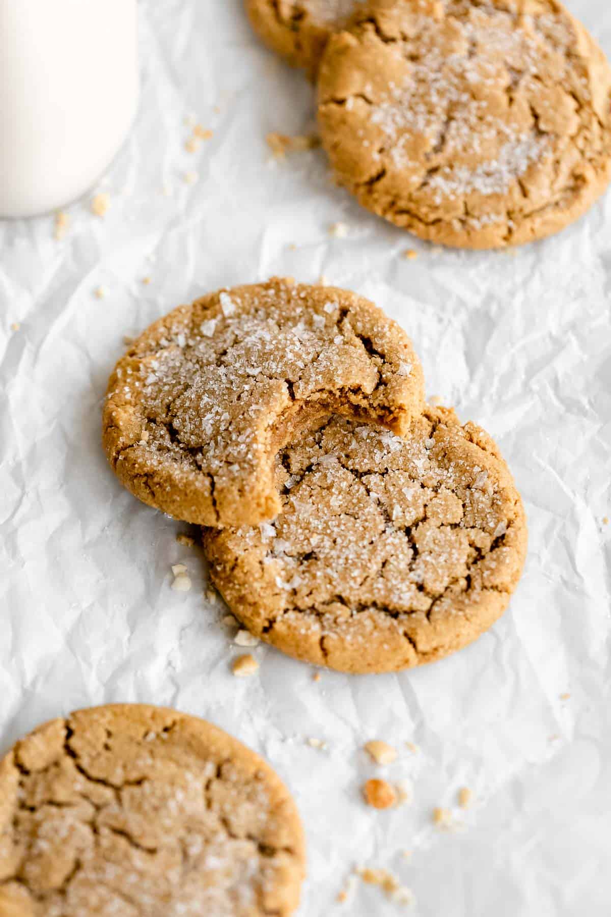 gluten free Peanut butter cookies with sea salt flakes on top.