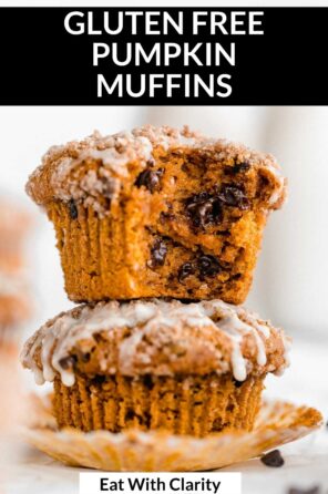 two pumpkin muffins with chocolate chips