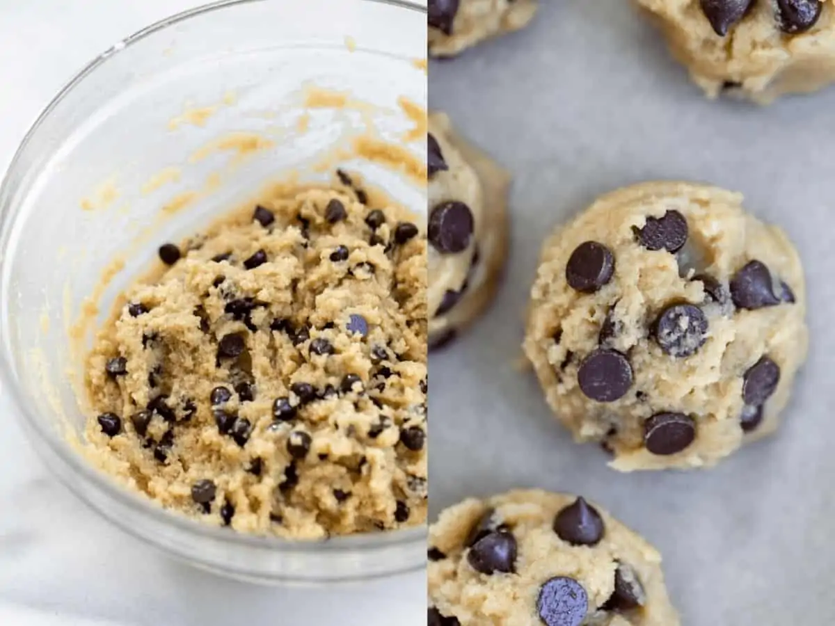 Two photos showing the cookie dough.