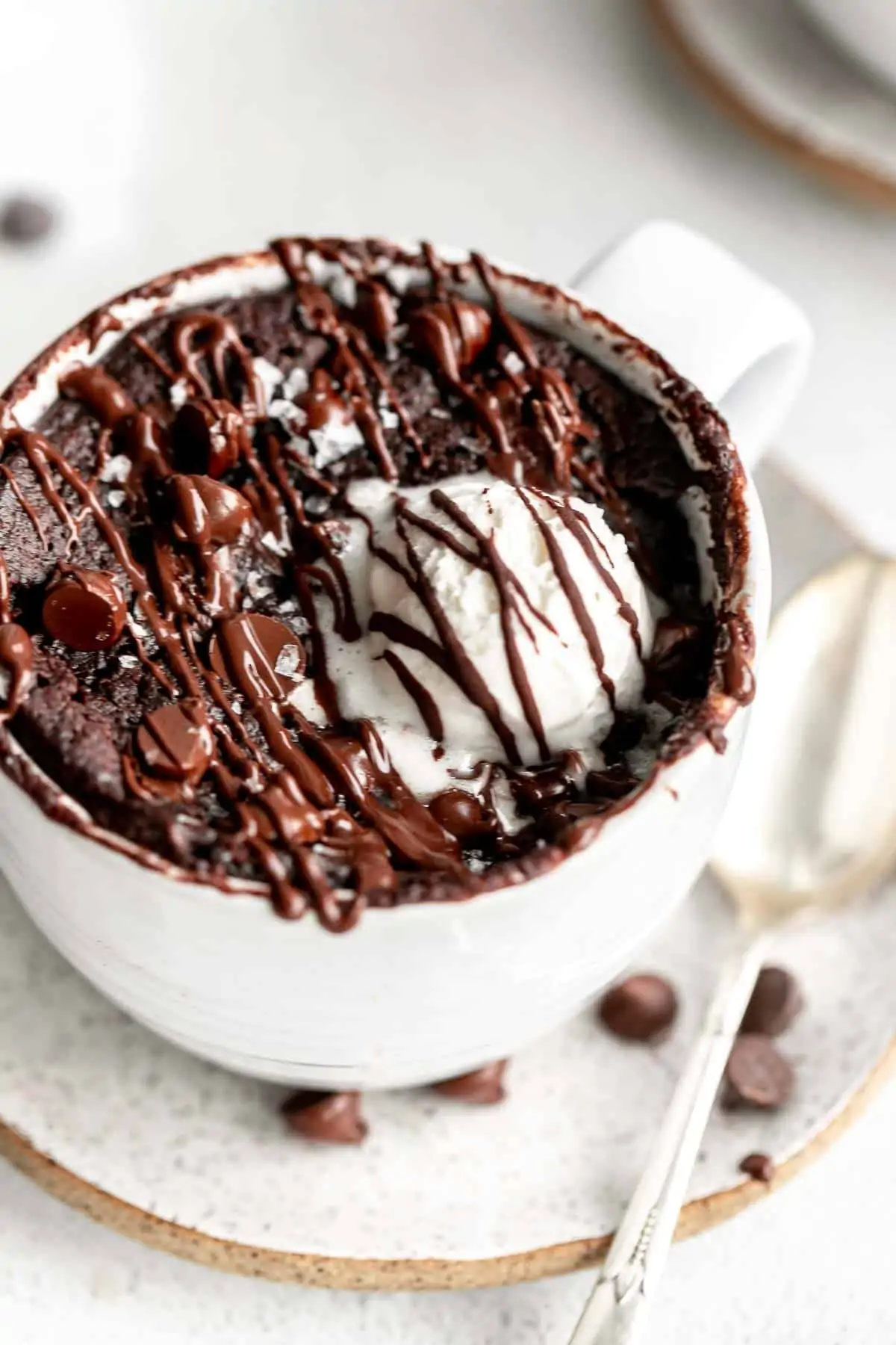 Chocolate mug cake with ice cream. 