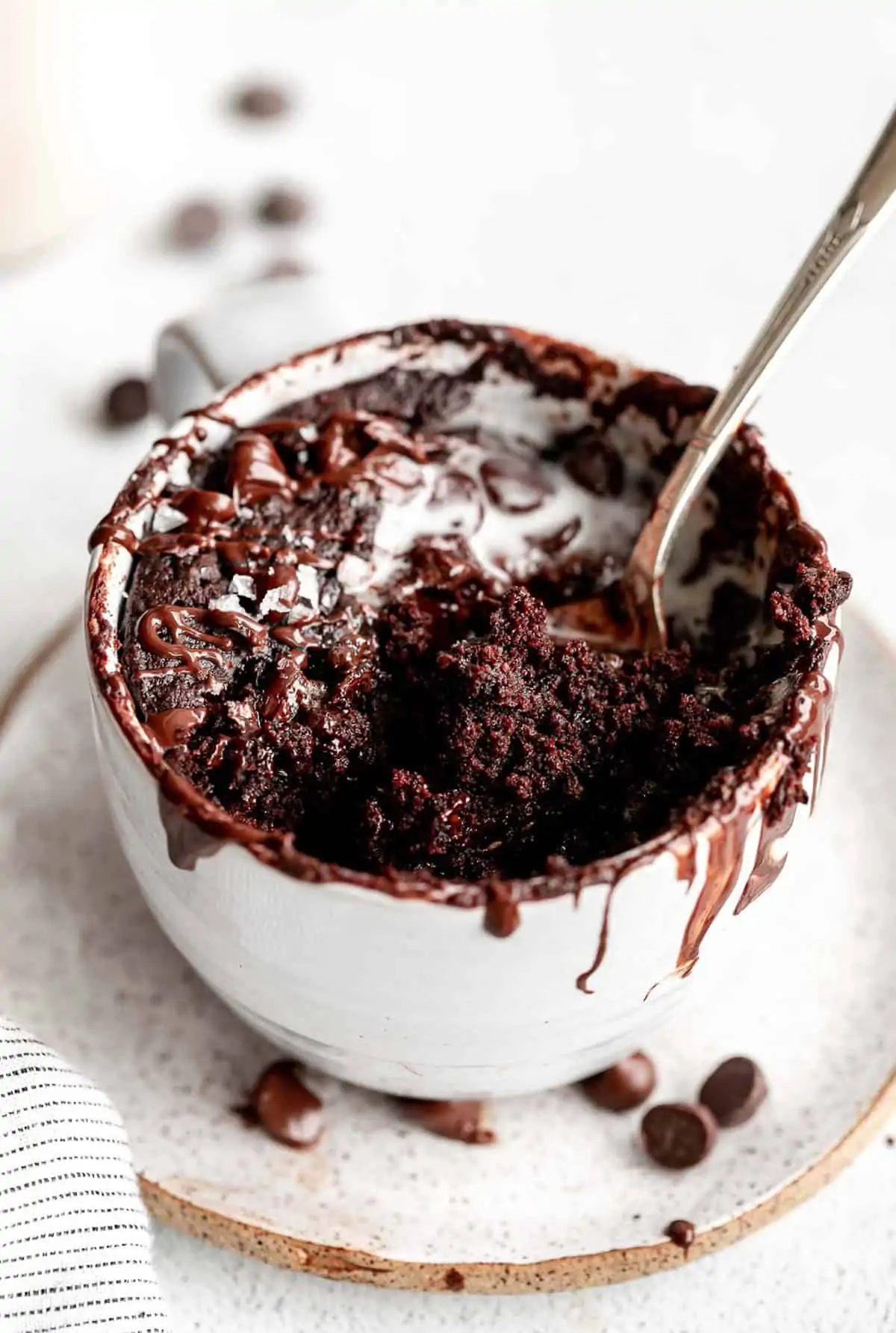 showing the texture of the mug cake with chocolate chips