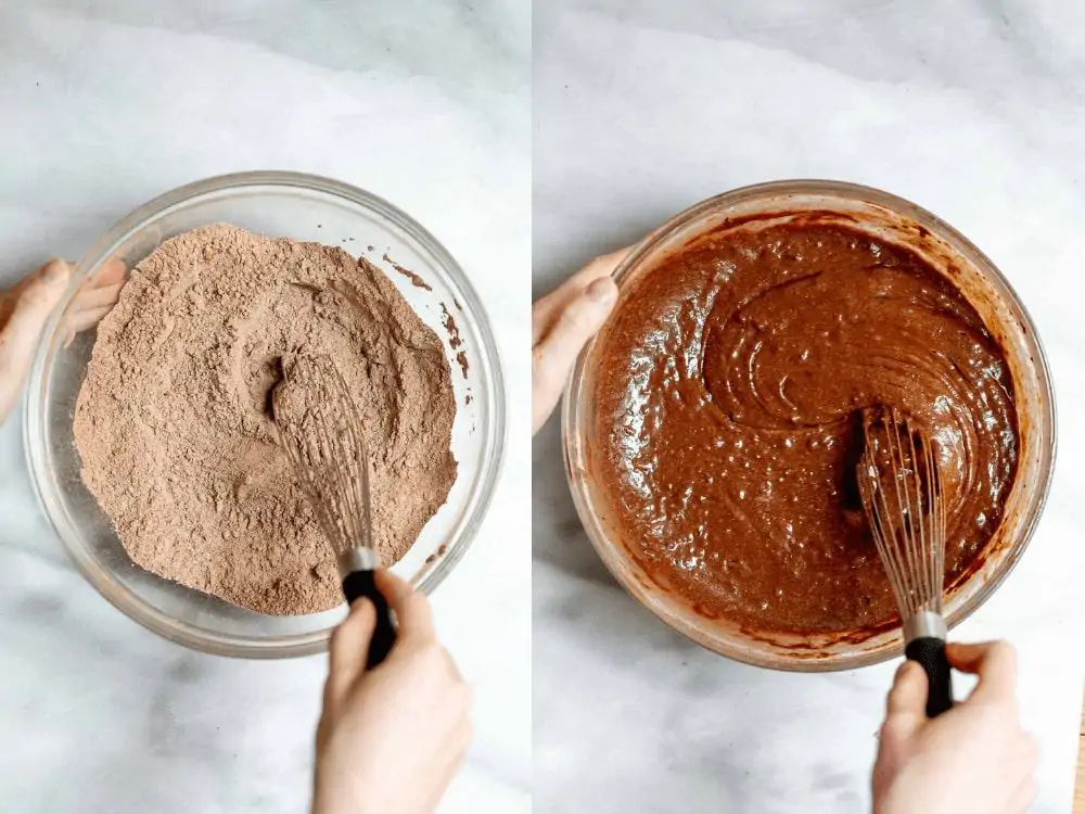 Two images side by side showing how to make the batter.