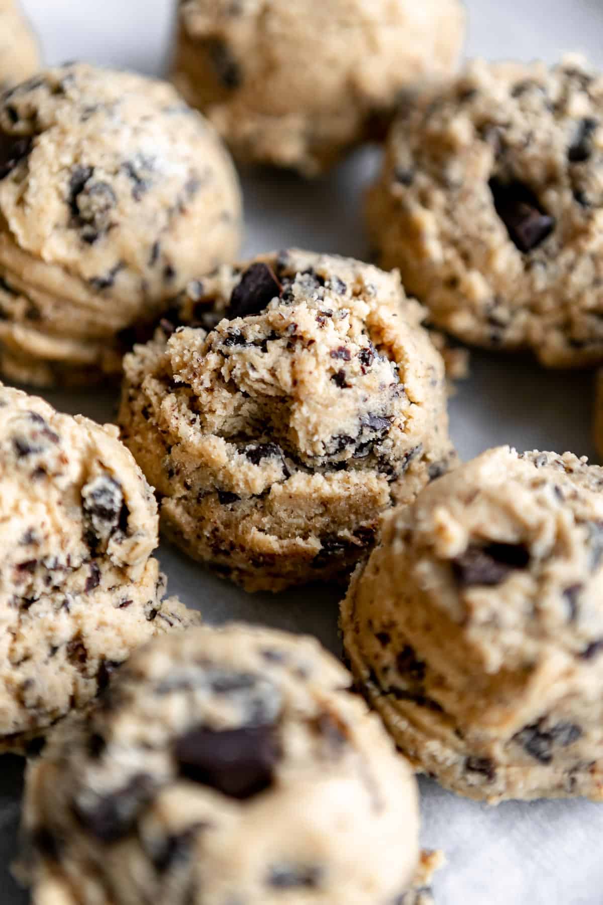 cookie dough scooped into balls