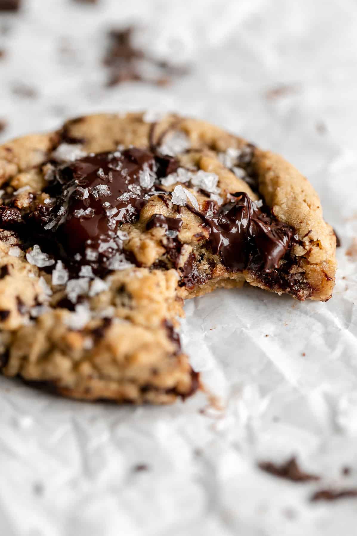 oat flour chocolate chip cookie with a bite taken out