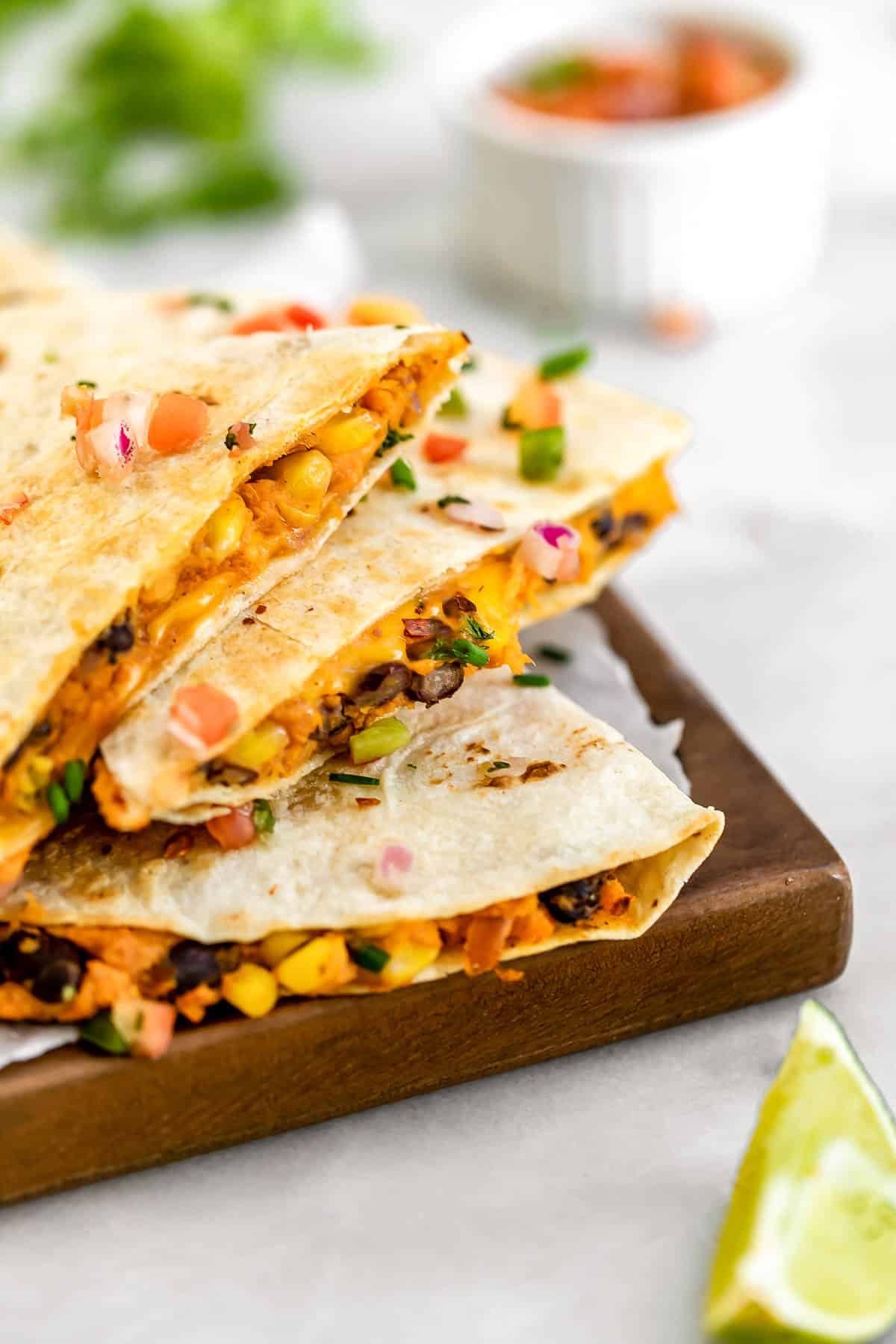vegan quesadillas with sweet potato, black beans and cheese