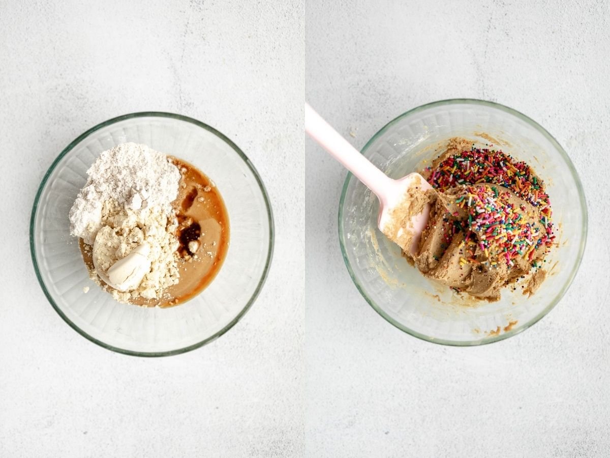 two photos show how to mix the dough together
