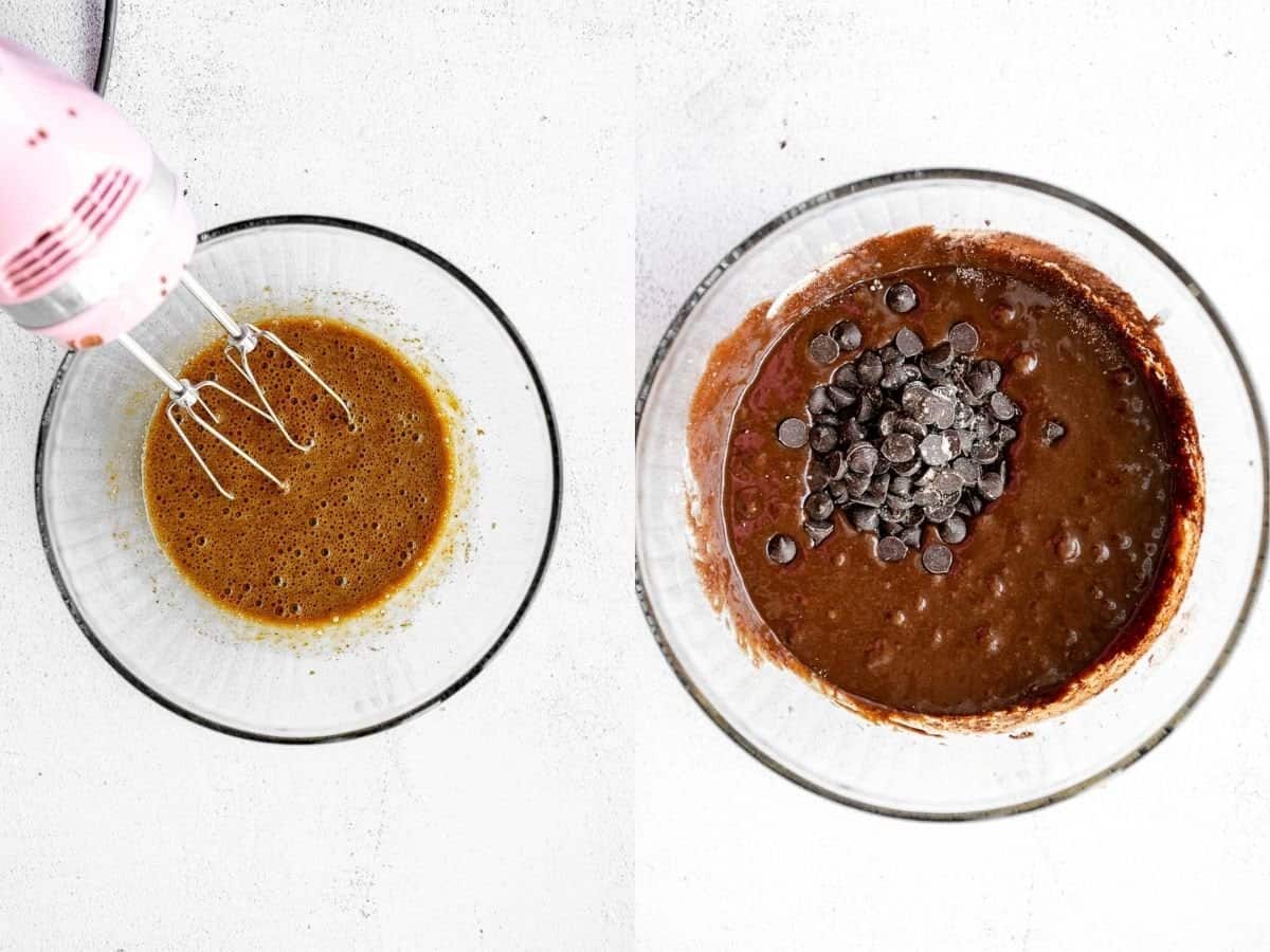 two photos showing how to make the batter