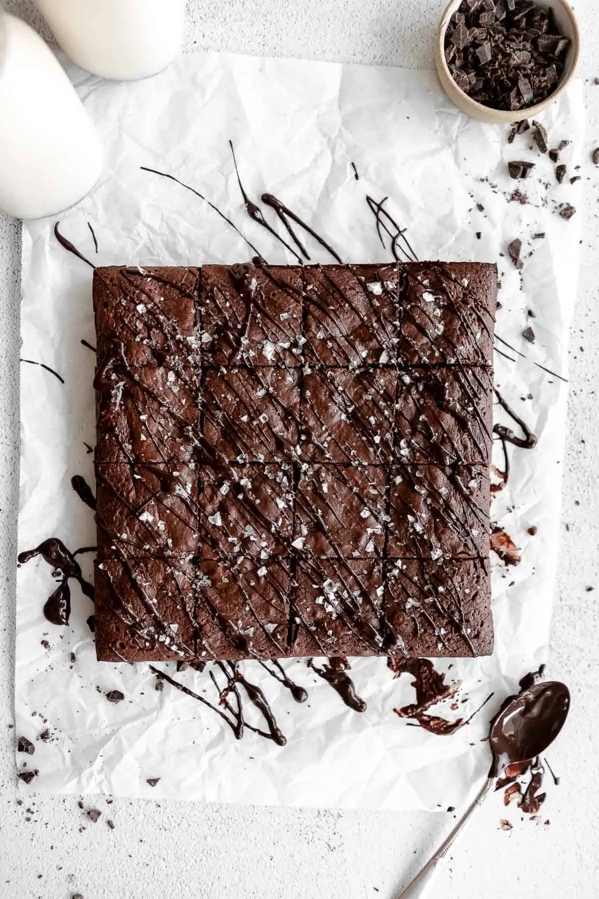 healthy protein brownies with chocolate drizzled on top