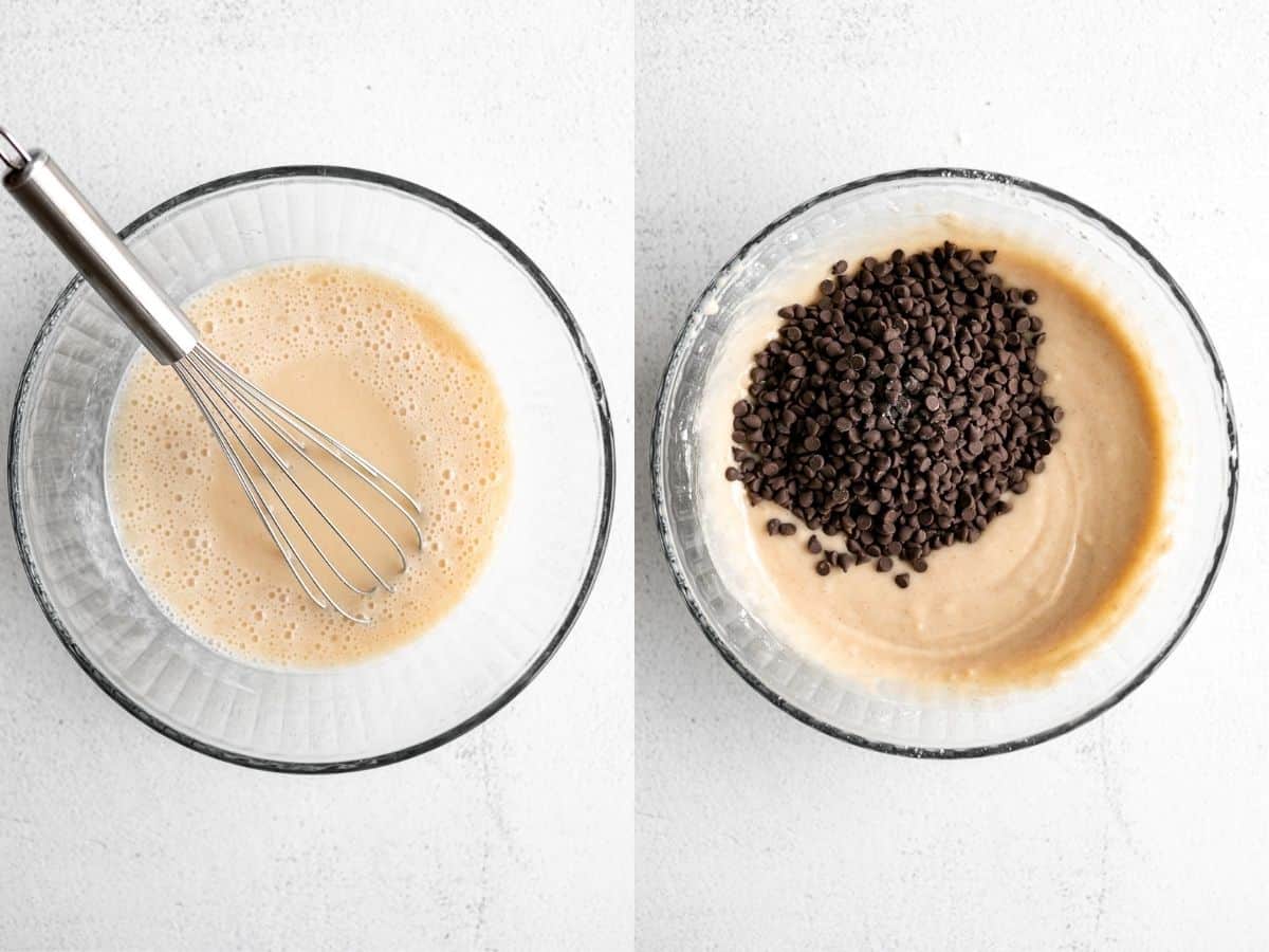 two photos showing how to make the batter