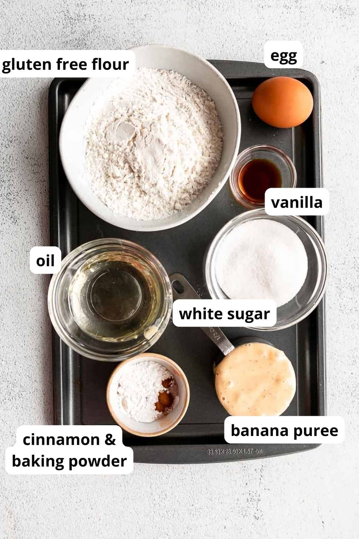 ingredients for the recipe in small bowls with labels
