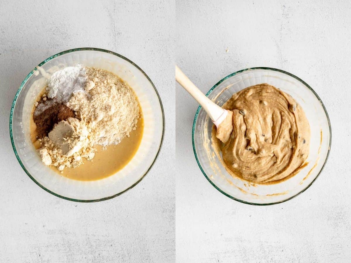 two images showing mixing the dry ingredients in a bowl