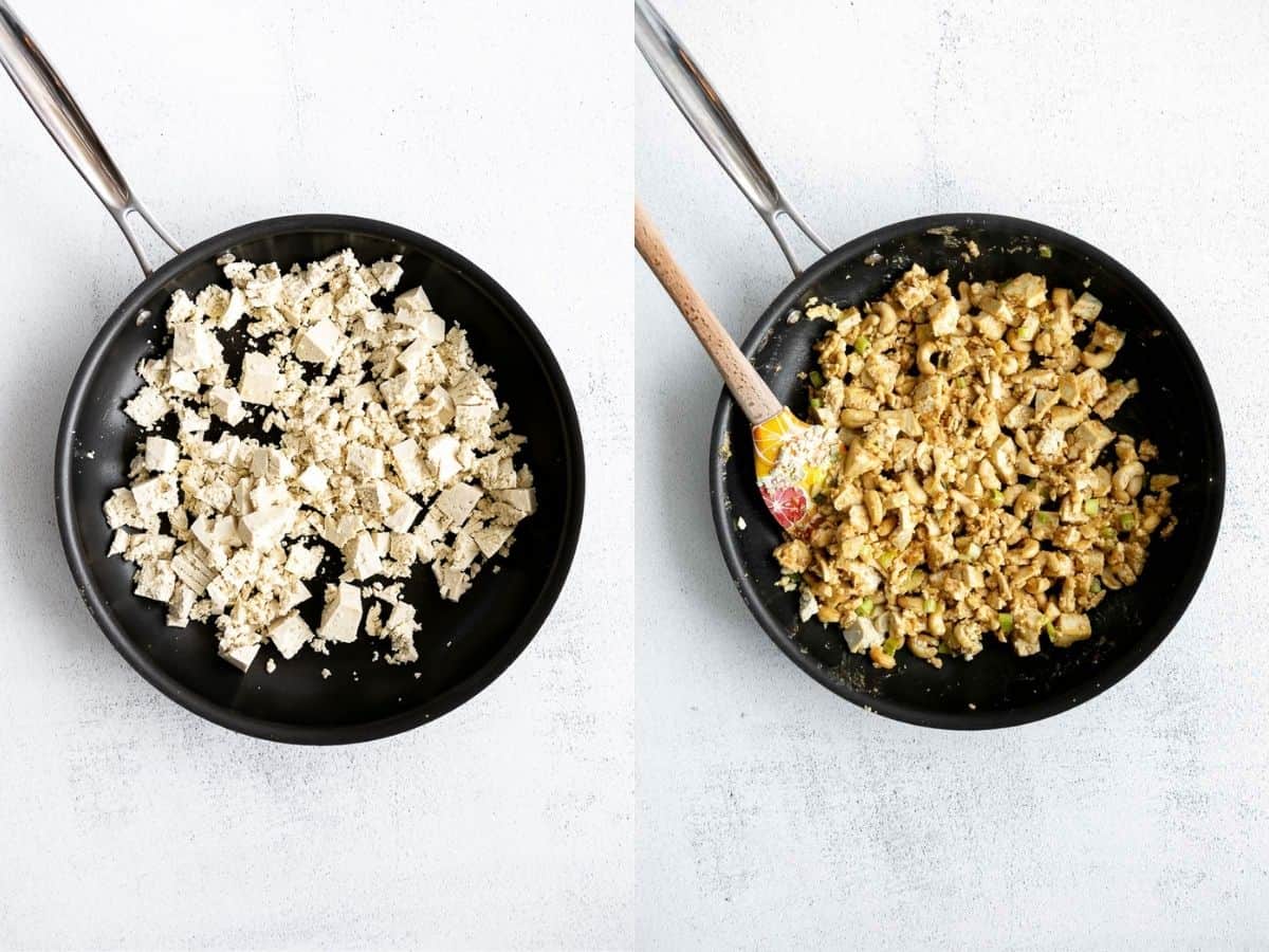 two images showing how to make the tofu filling