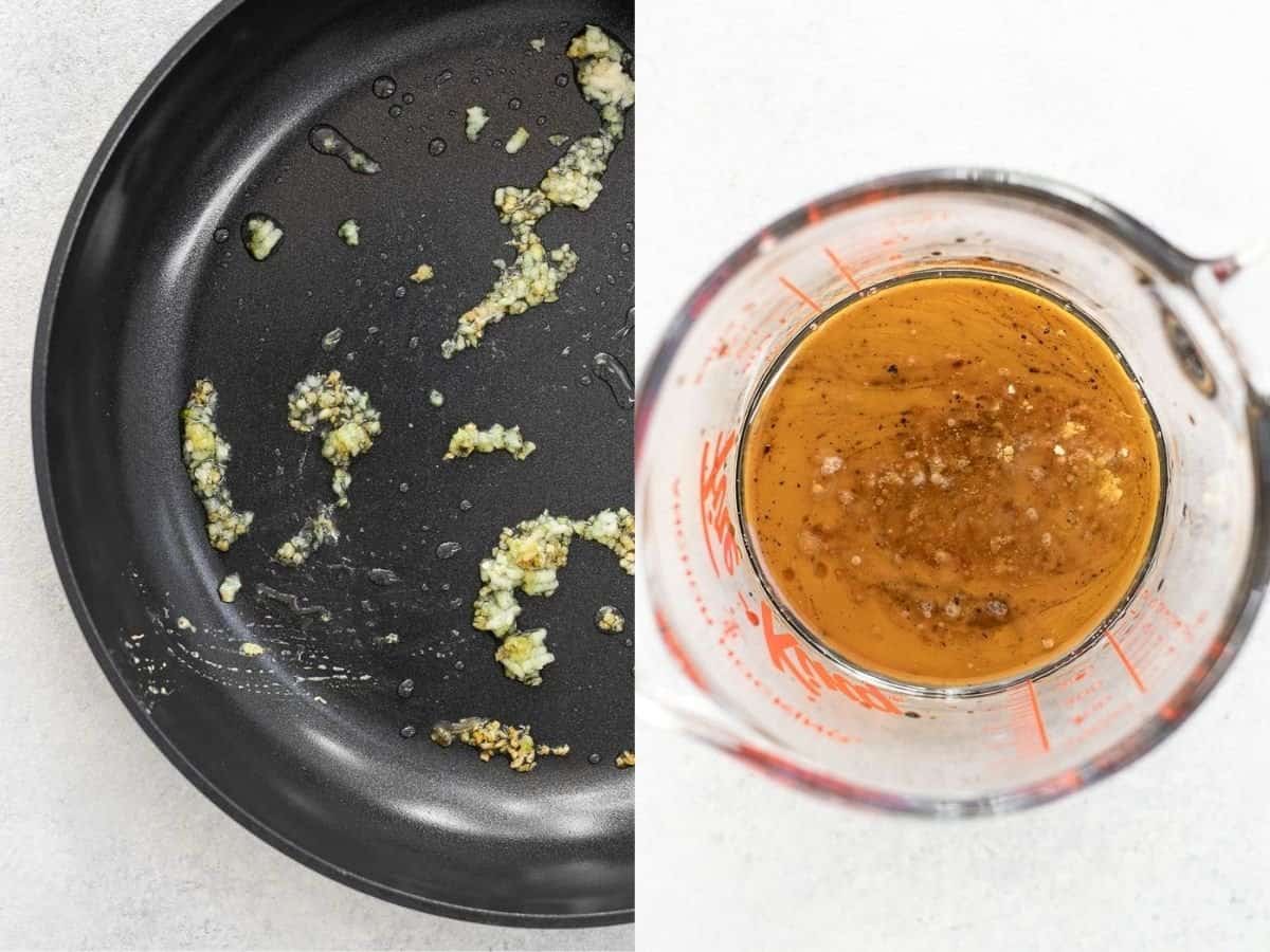 two photos showing how to make the sauce