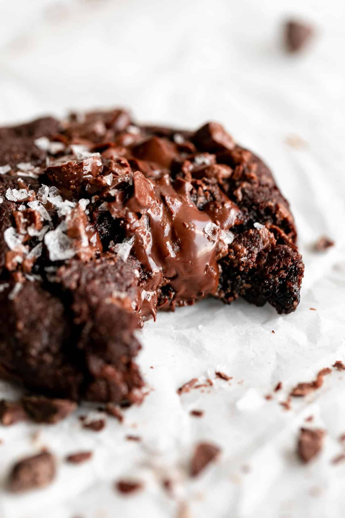 almond flour chocolate cookies with melted chocolate chips 