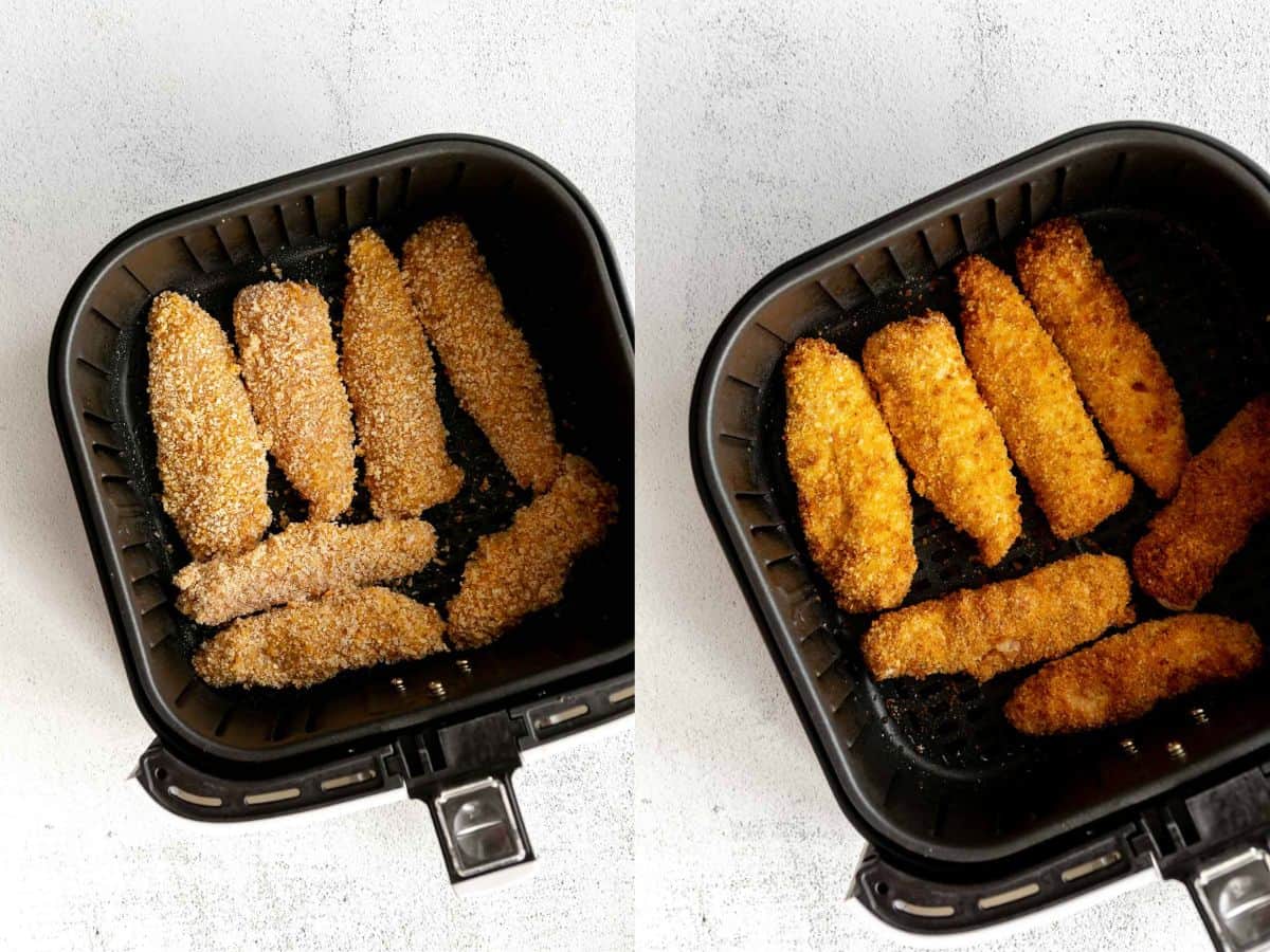 two images of the chicken before and after cooking