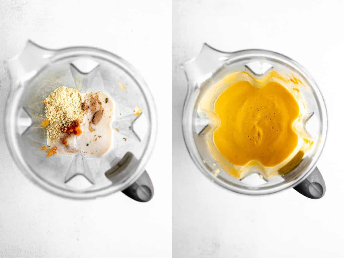 two images showing the sauce in a blender