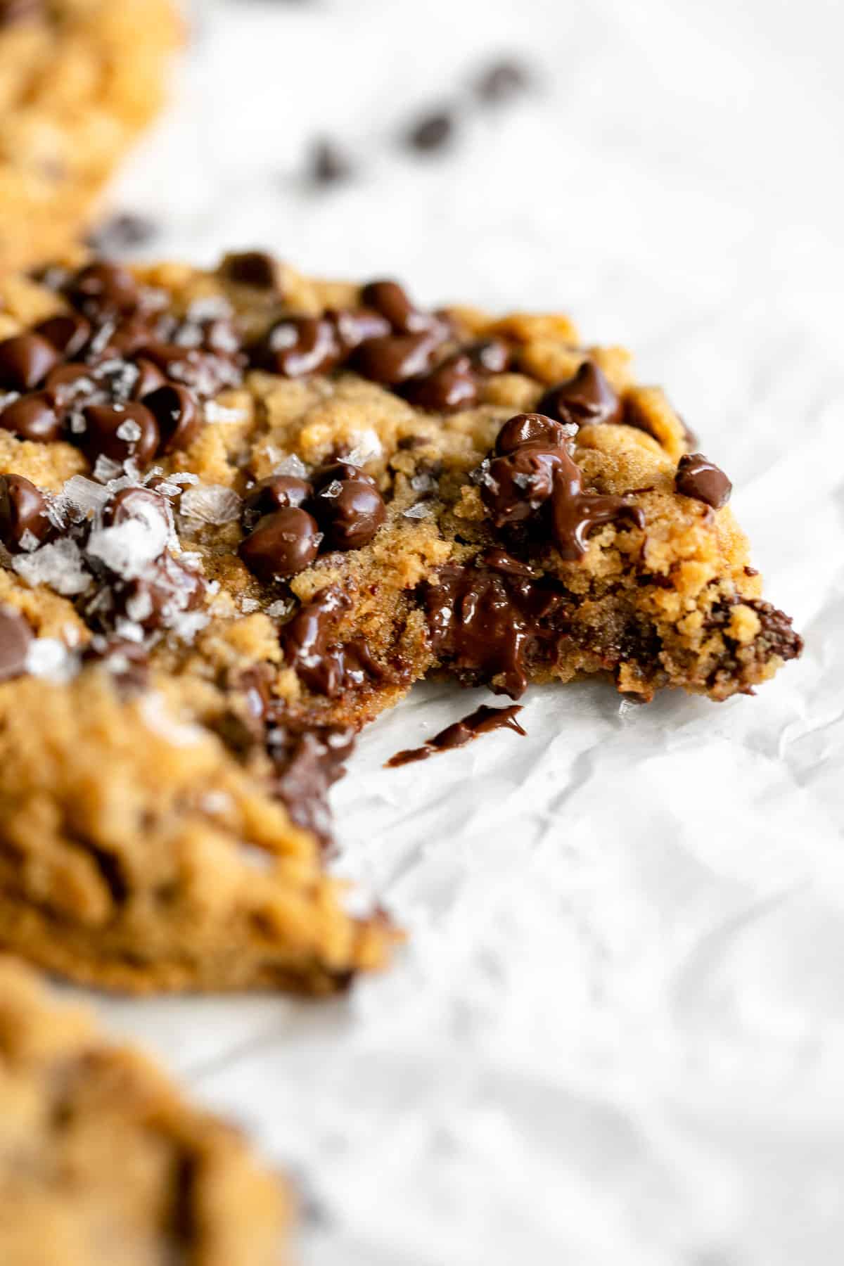 up close image of the cookie with a bite taken out